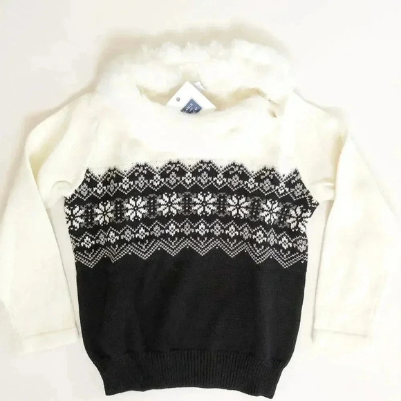 NWT ***With Flaw***  Janie And Jack Fair Isle Sweater With Fur Collar - Picture 1 of 8